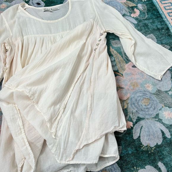 JP and Mattie Cream Boho Peasant blouse Cotton Shell Buttons Layered Tunic - Picture 14 of 15